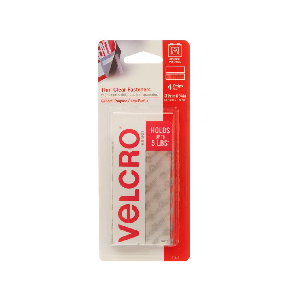 VELCRO Brand 3-1/2 in. x 3/4 in. Sticky Back Clear Strips (4-Pack ...