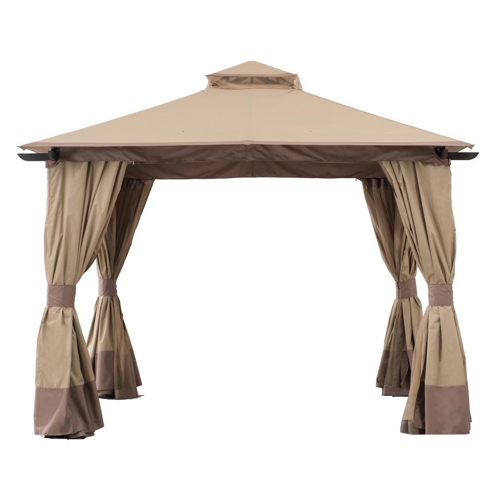 Sunjoy Francoise 10 ft. x 10 ft. Tan and Brown Steel Gazebo with 2-Tier ...