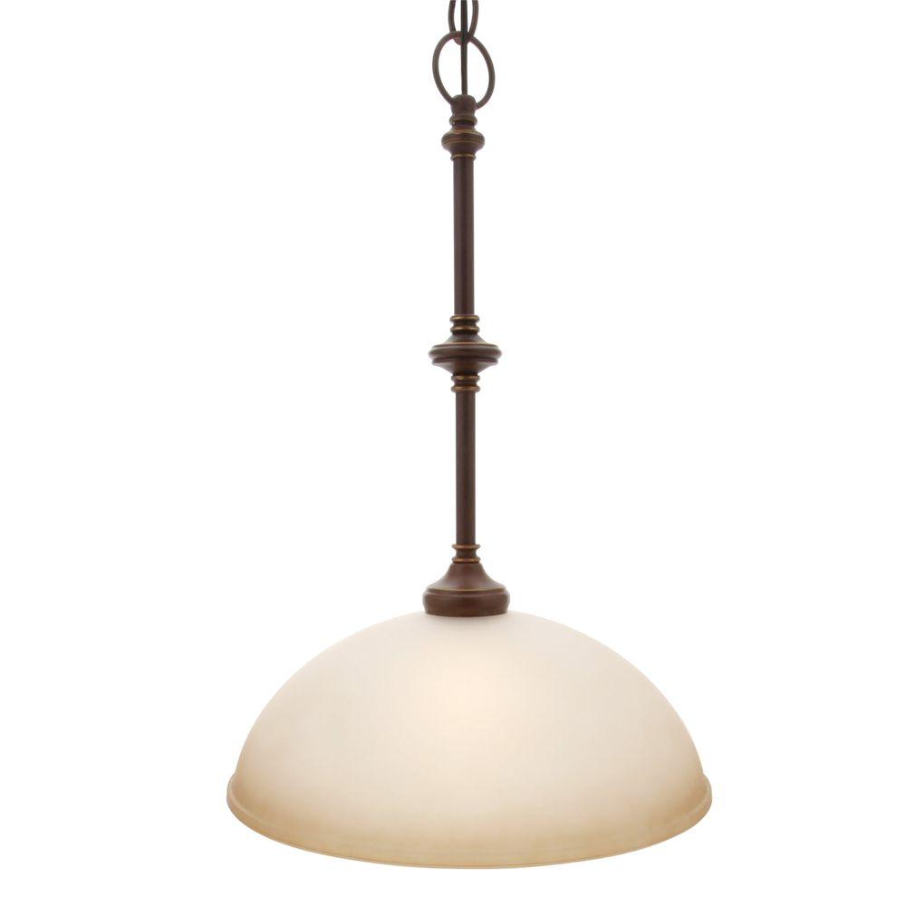 Hampton Bay Bristol Collection 1 Light Nutmeg Bronze Pendant With Tea Stained Glass Shade