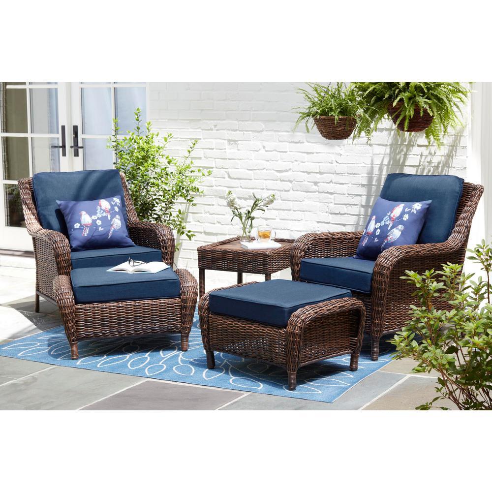 Hampton Bay Cambridge Brown 5Piece Wicker Patio Conversation Set with Blue Cushions6517148B5