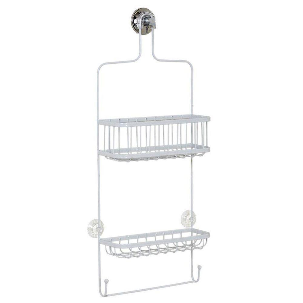 White Finish Large Steel Zenna Home 7617WW Over-the-Showerhead Caddy 