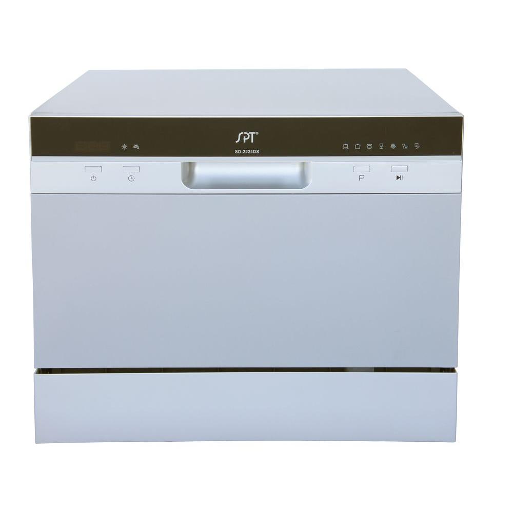 Spt Countertop Dishwasher In Silver With Delay Start And 6 Place Spt Countertop Dishwasher In Silver With Delay Start And 6 Place Settings Capacity