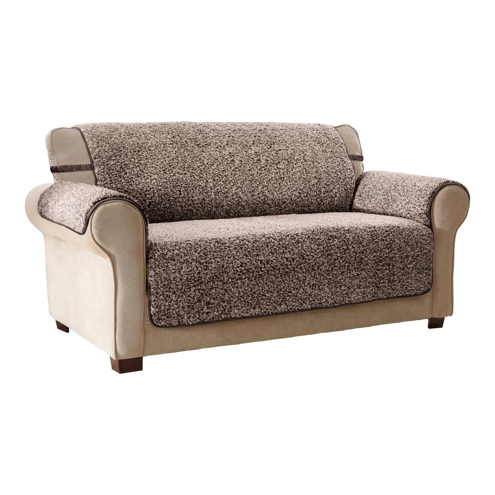 Innovative Textile Solutions Cambridge Mocha 1Piece Sherpa Sofa Furniture Cover9818SOFMOCHA