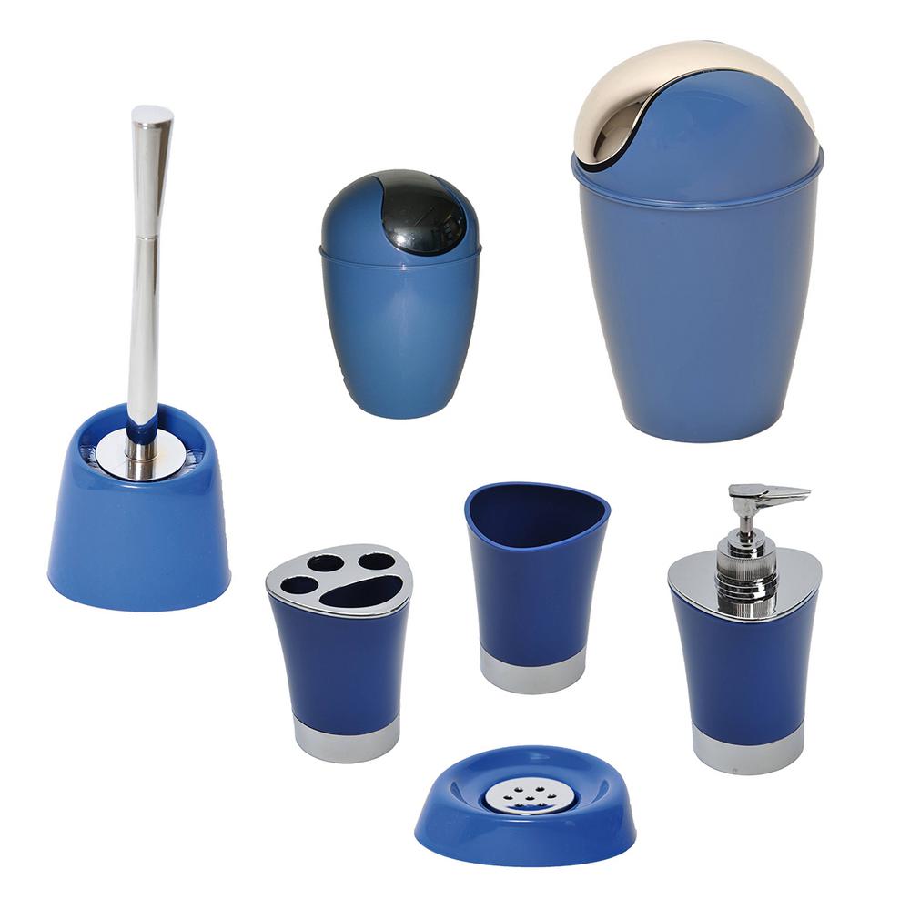 blue toilet brush and bin