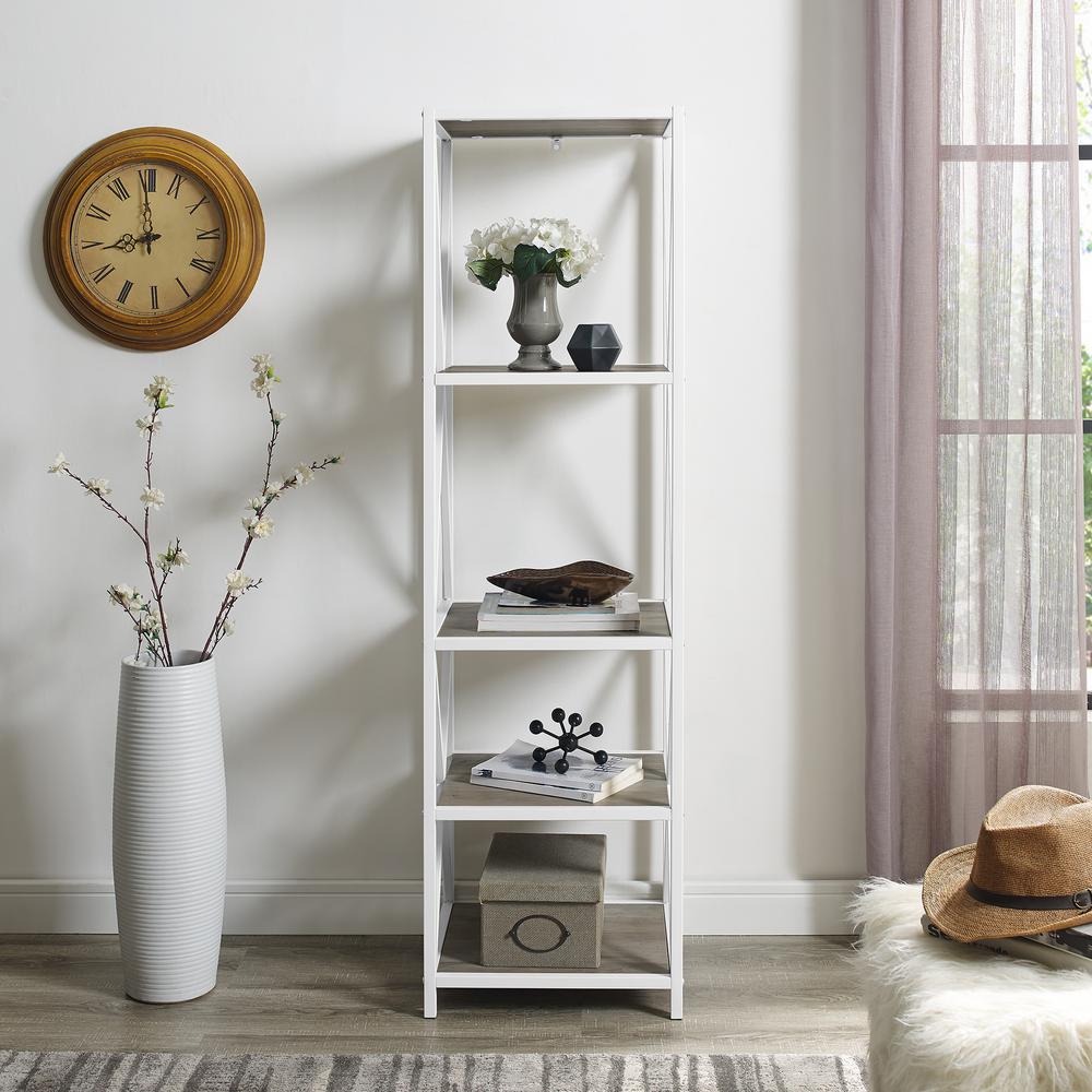 Walker Edison Furniture Company 61 In. Grey Wash, White Metal Modern ...