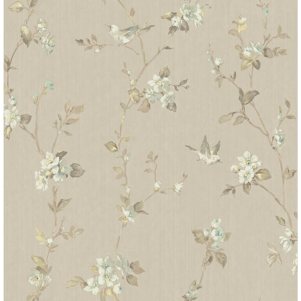 Brewster 8 in. x 10 in. Jacqueline Taupe Floral Scroll Wallpaper Sample ...