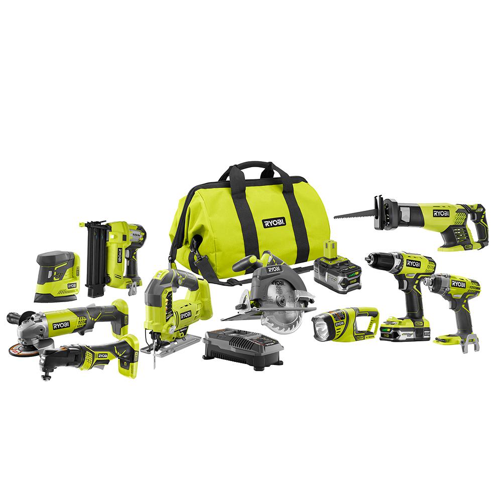 Ryobi 18-Volt ONE  Lithium-Ion Cordless (10-Tool) Combo Kit with ...