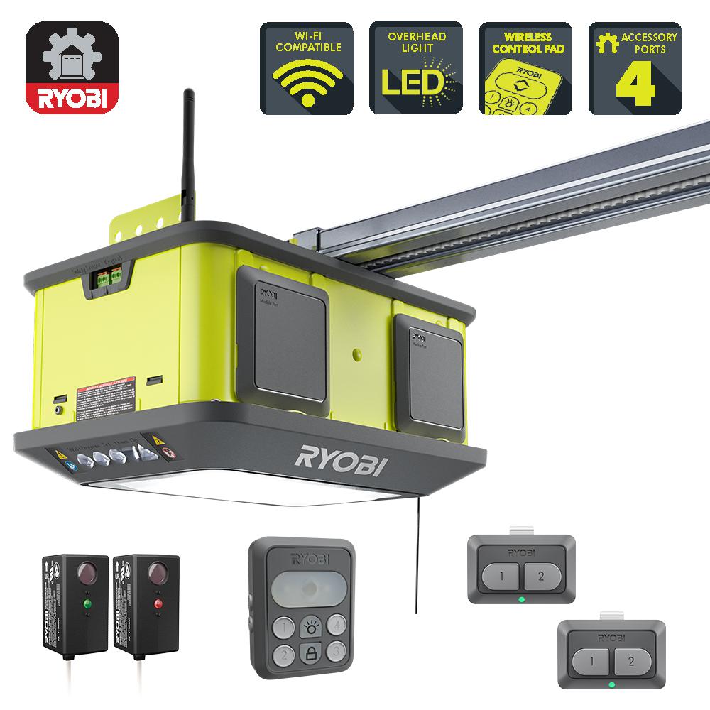 Ryobi Quiet Compact 1 1 4 Hp Belt Garage Door Opener Wireless Wifi