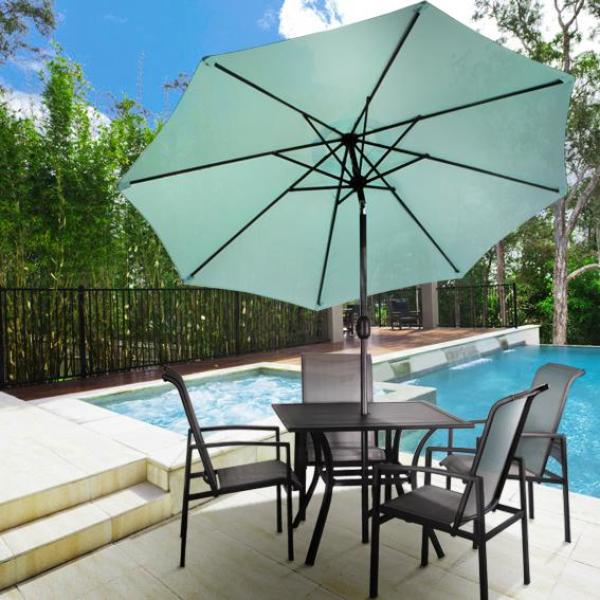 Barton 9 Ft Steel Outdoor Market Patio Umbrella In Aqua 96181 The Home Depot