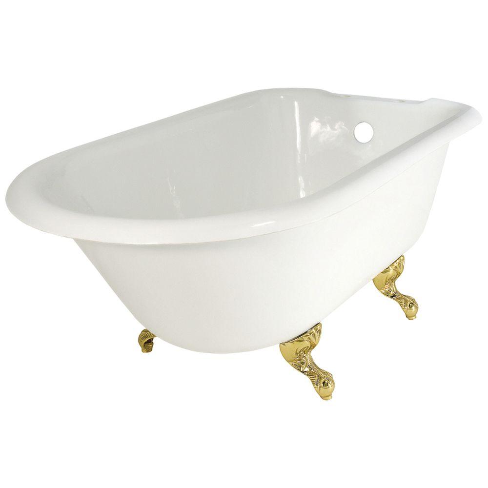 Elizabethan Classics 54 In Roll Top Cast Iron Tub Rim Faucet Holes In White With Ball And Claw Feet In Oil Rubbed Bronze