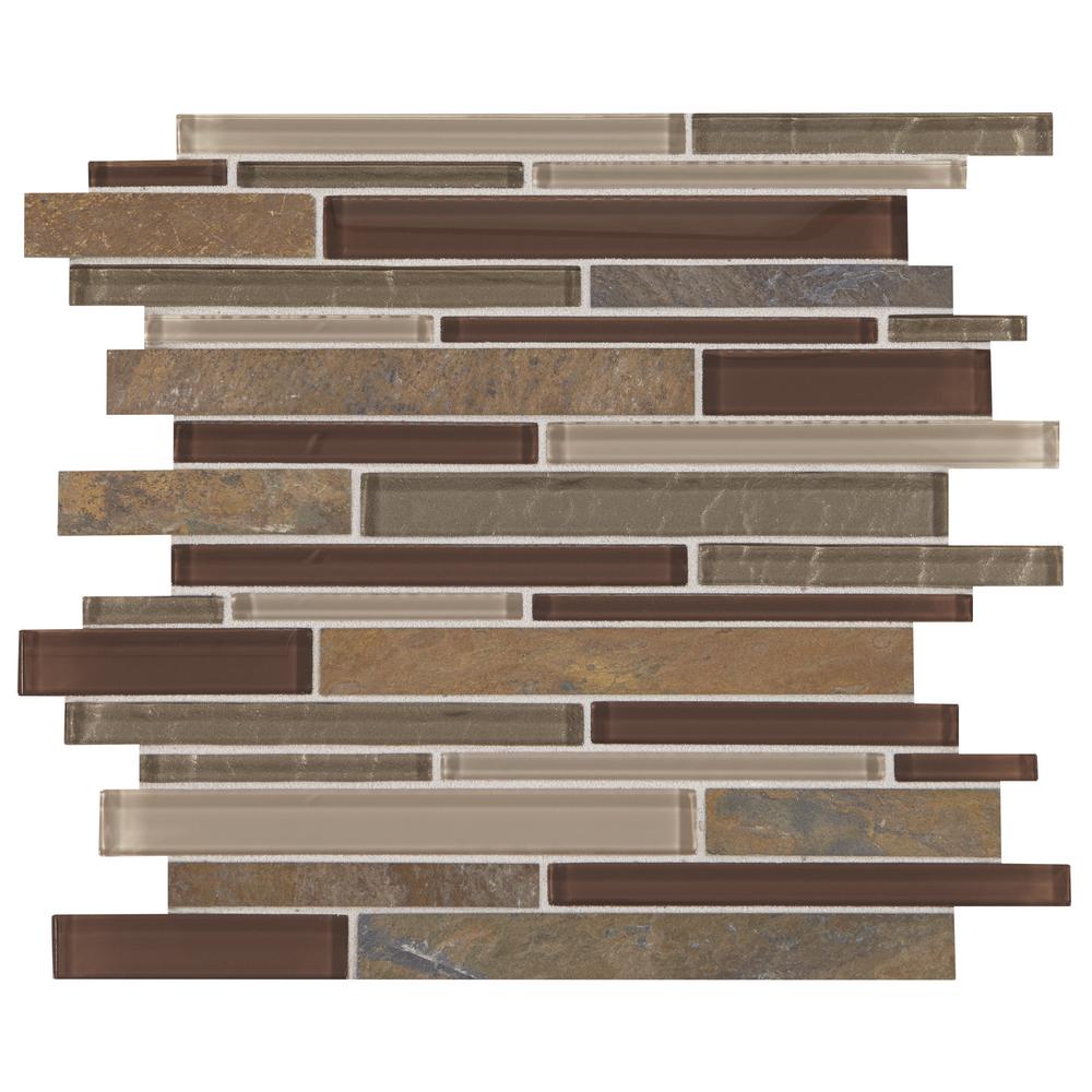 Linear Backsplash Mosaic Tile The Home Depot Stone Decor Rustic Slate With Mixed Color Gl 12 In X 14