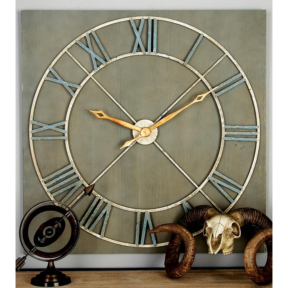 Litton Lane Gray Square Wooden Wall Clock The Home Depot