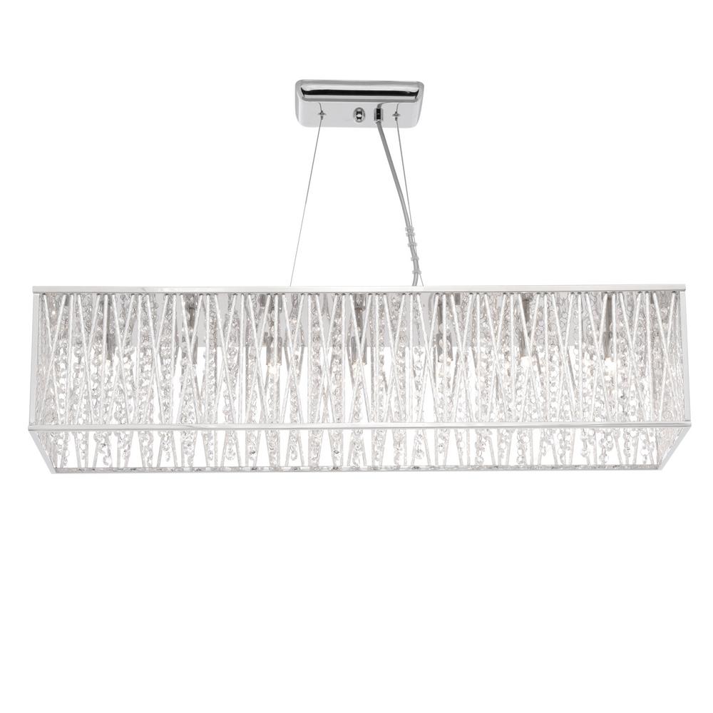 Home Decorators Collection Saynsberry 7 Light Chrome Island Chandelier With Woven Laser Cut Crystal Rectangular Shade 17311 The Home Depot