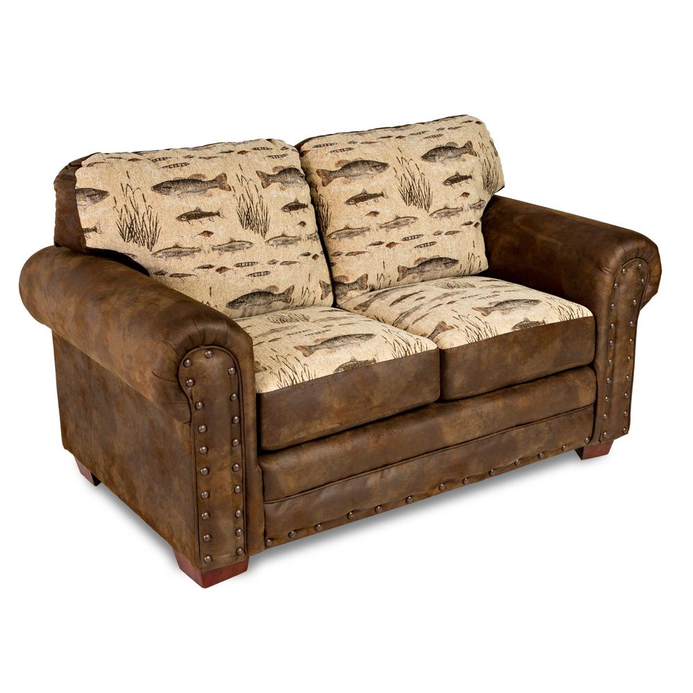 American Furniture Classics Angler S Cove 67 In Brown Pattern Microfiber 2 Seater Loveseat With Removable Cushions 8502 70 The Home Depot