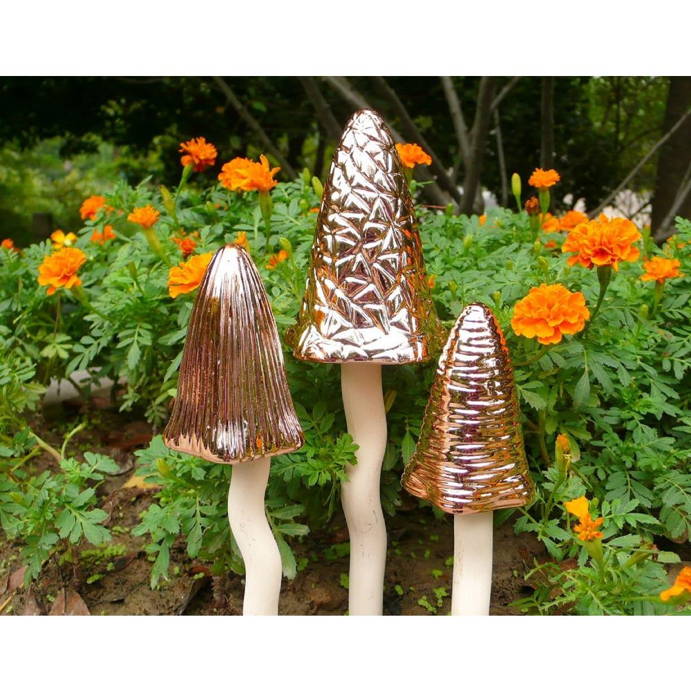 Set of 3-12" High Ceramic Mushroom Stakes 3 Different Colors NEW
