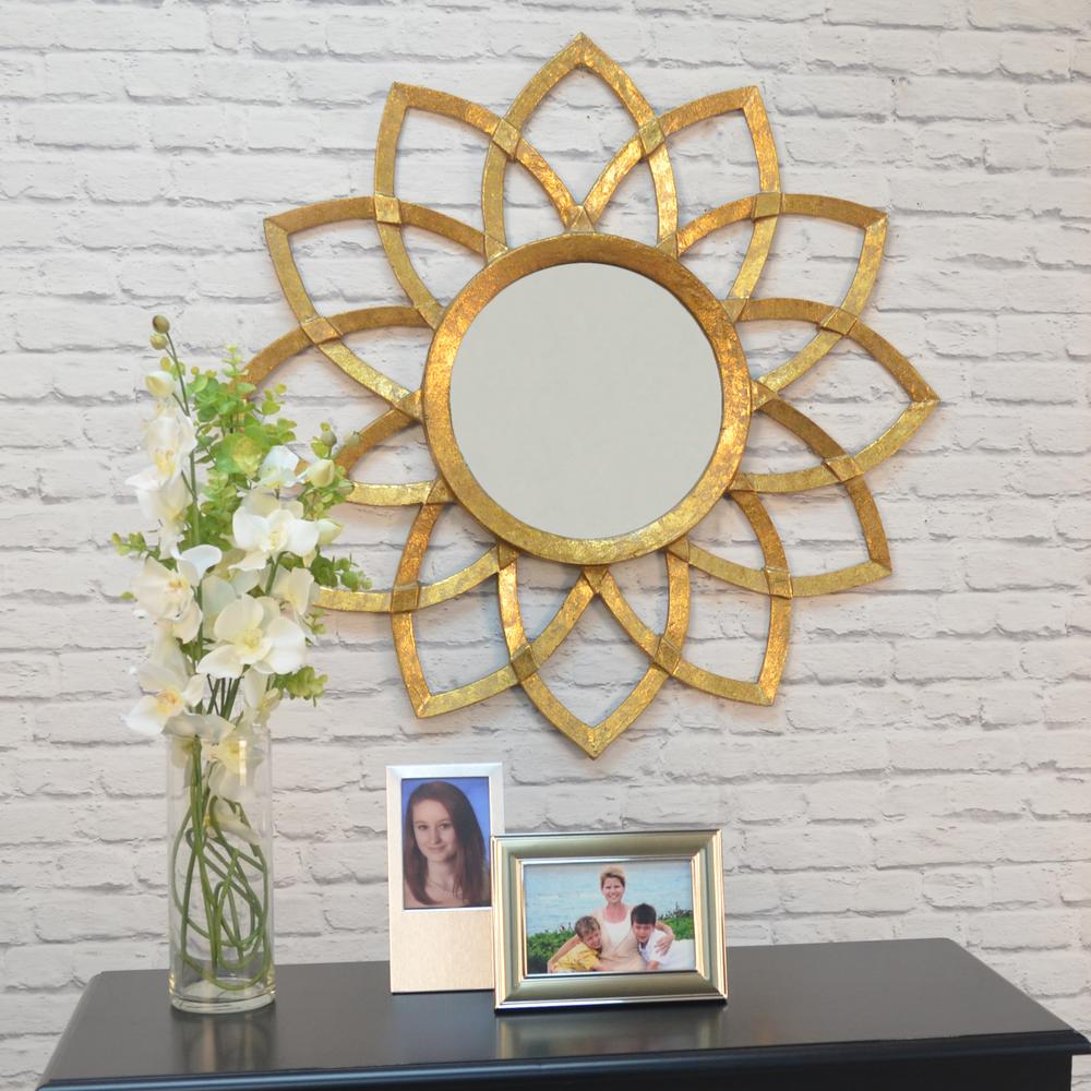 Round Gold Metallic Metal Wall Mirrors The Home Depot Eleanor Round Antique Gold Decorative Wall Mirror