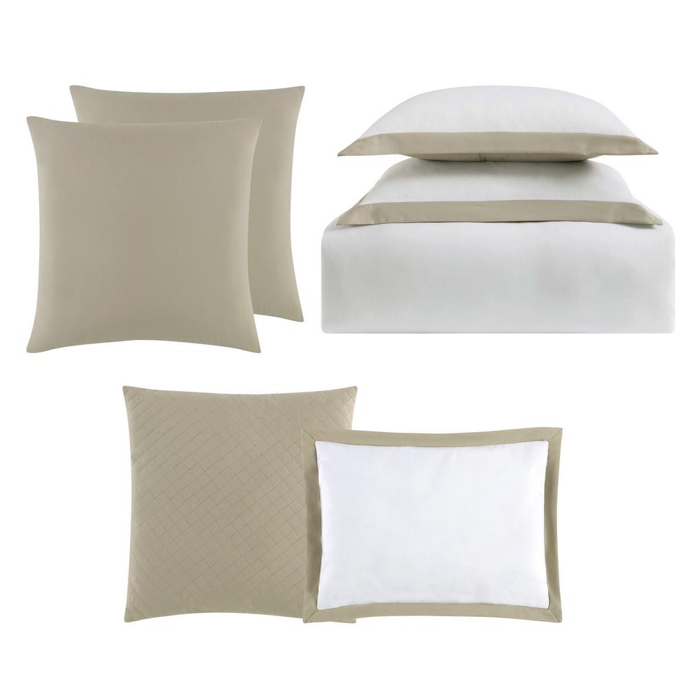 Truly Soft Everyday Hotel Border Khaki 7 Piece King Duvet Set