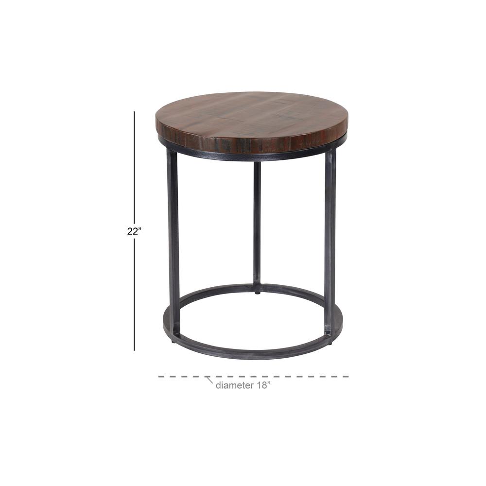 Litton Lane Rustic Small Round Iron And Natural Textured Brown Wood Accent Table 62954 The Home Depot