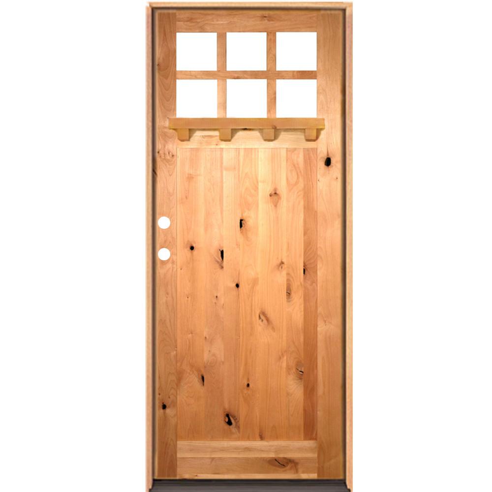Krosswood Doors 42 in. x 96 in. Craftsman Alder 1 Panel 6Lite Clear