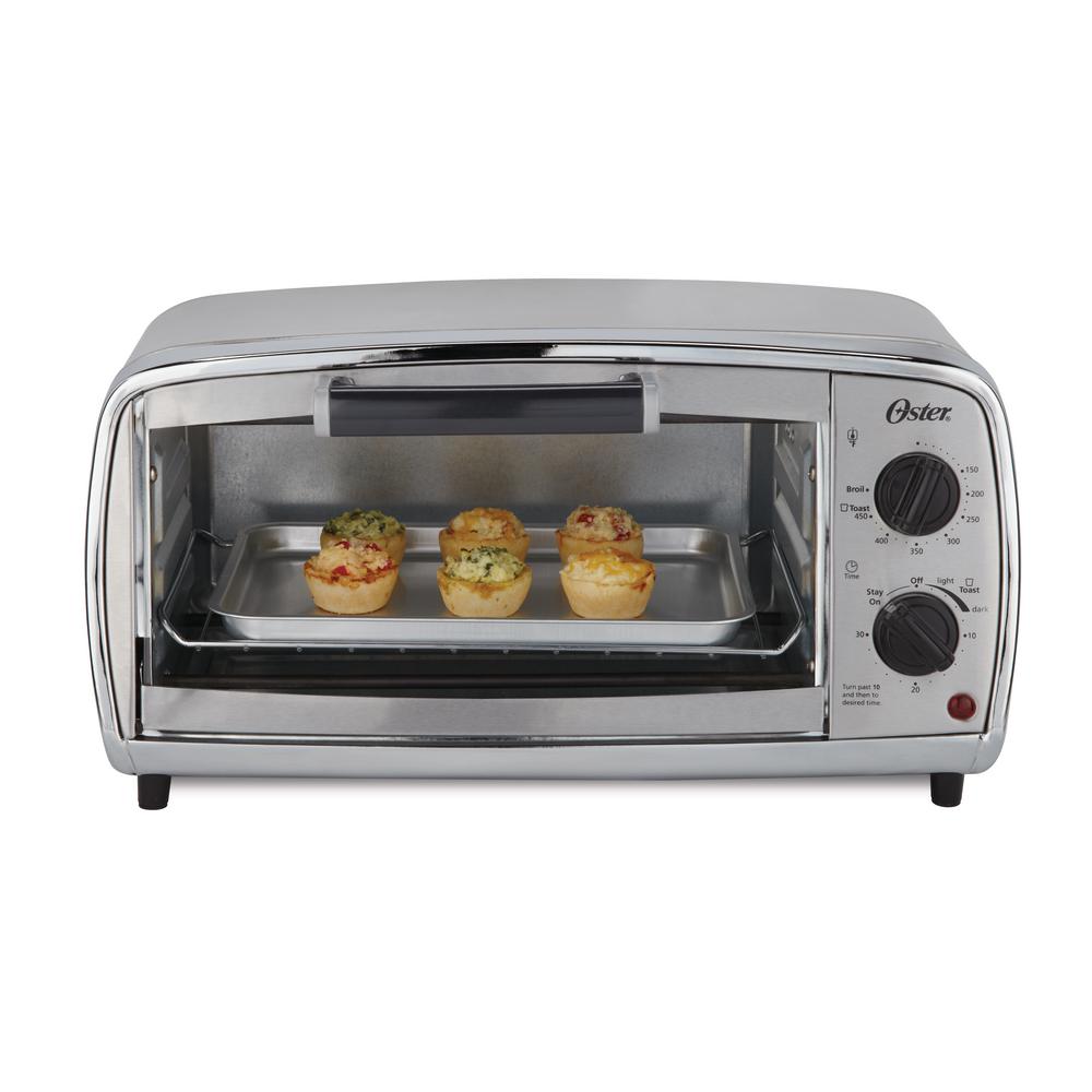 Oster 1000 W 4Slice Stainless Toaster Oven with Broiling Rack Insert TSSTTVVGS1 The Home Depot