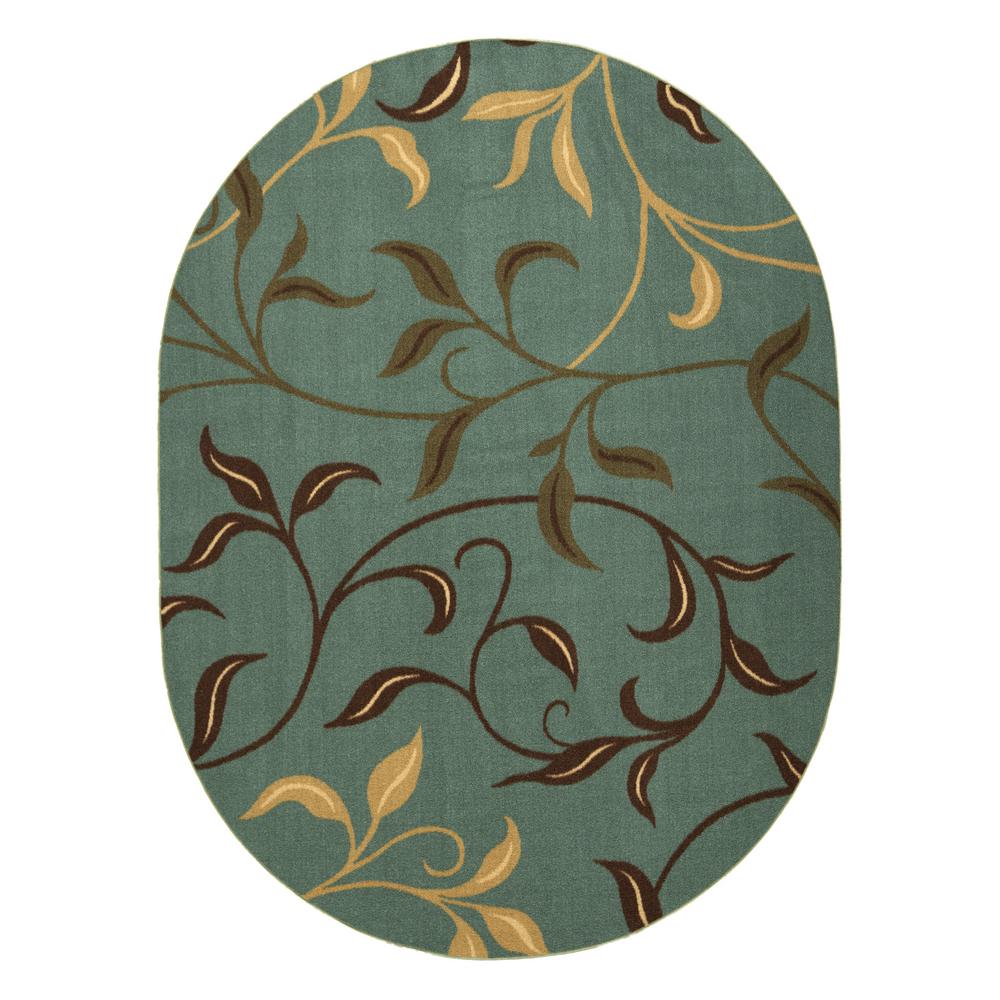 Ottomanson Home Collection Seafoam Leaves Design 5 ft. x 7 ft. Oval ...