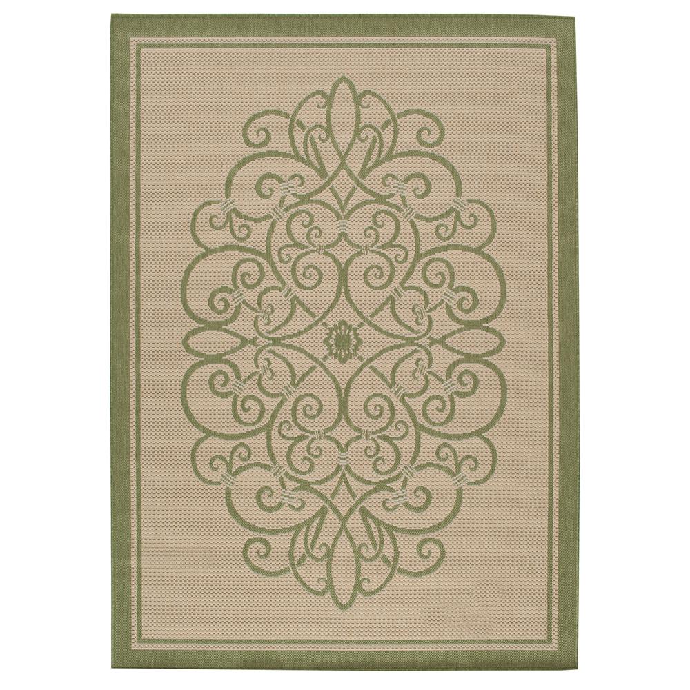 Hampton Bay Border Iron Gate Cream Green 5 Ft X 7 Indoor Outdoor Area Rug