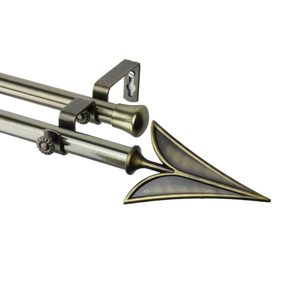 Rod Desyne 48 in. x 84 in. Arrow Double Curtain Rod Set in Antique