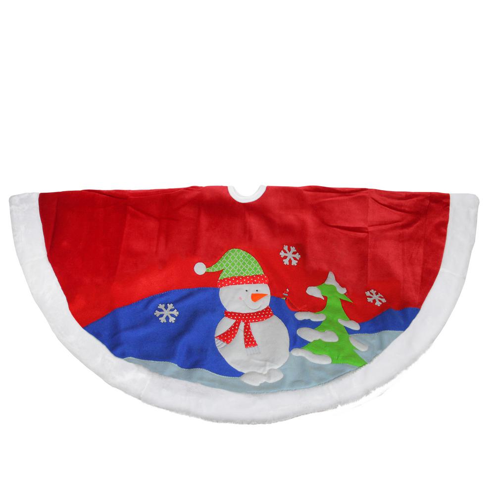 Dyno 48 In Red Fleece Christmas Snowman Winter Tree Skirt With White Faux Fur Trim The Home Depot