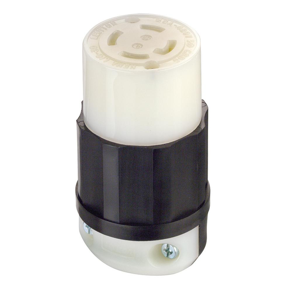 Leviton 30 Amp 480-Volt 3-Phase Locking Grounding Connector, Black/White