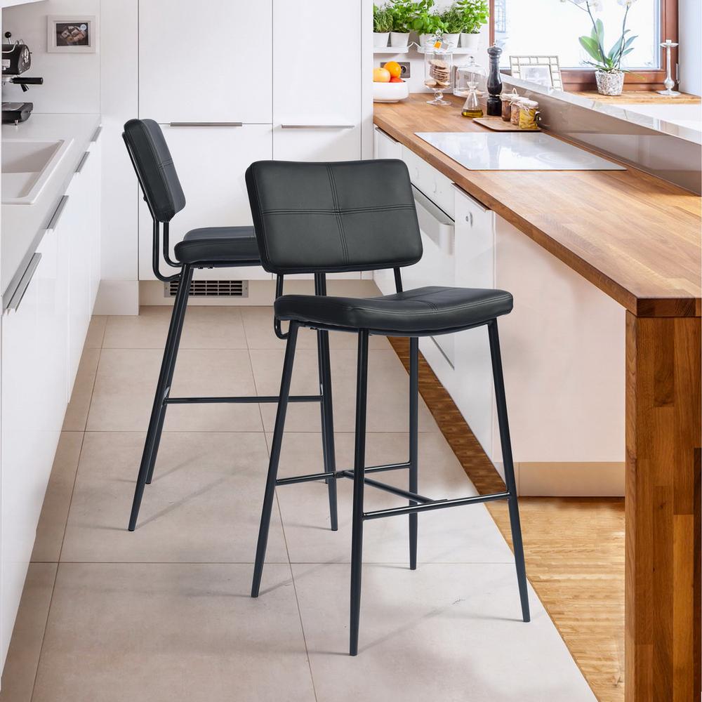 FurnitureR Black PU Backrest Kitchen Swivel Breakfast Chair Barstool