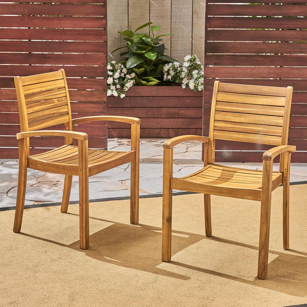 Noble House Miguel Teak Brown Wood Outdoor Dining Chairs (Set of 2