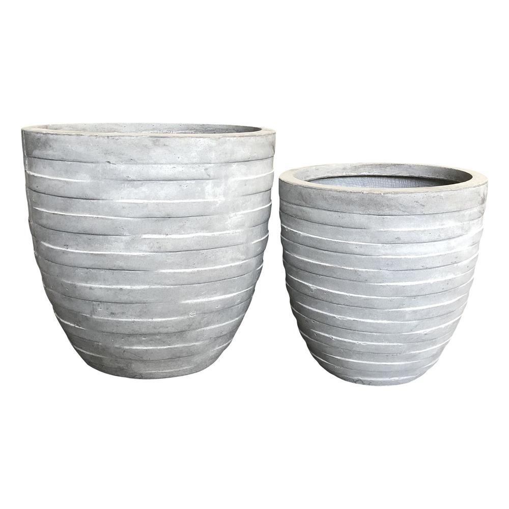 Durx Litecrete Lightweight Concrete Wicker Basket Weave Round Light Durx Litecrete Lightweight Concrete Wicker Basket Weave Round Light Grey Planter Set Of 2