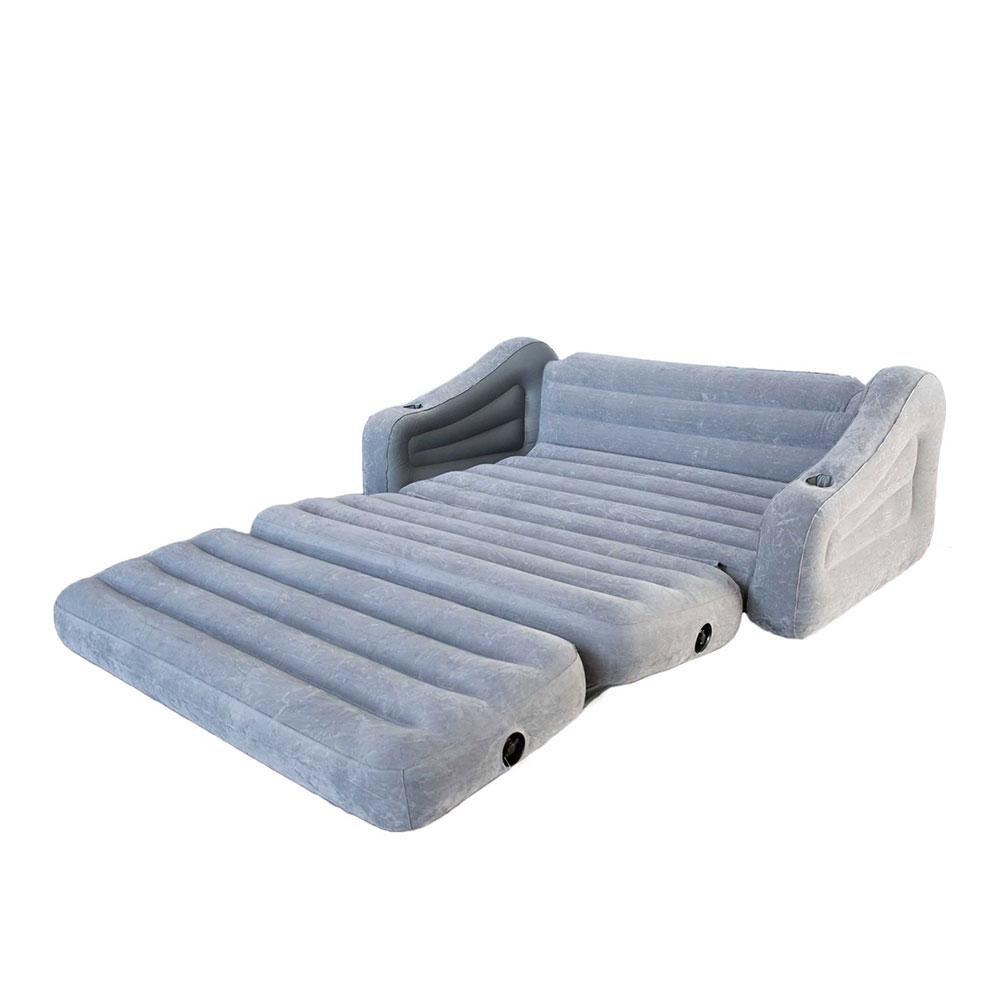 Intex Inflatable 2 In 1 Pull Out Sofa Couch And Queen Air Mattress Futon In Gray