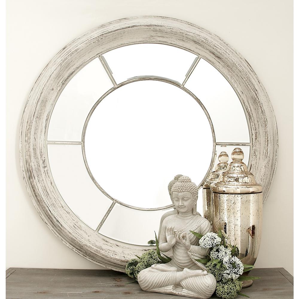 Stonebriar Collection 9 in. H x 9 in. W Gray Ceramic Distressed Round MirrorSB5040A The Home