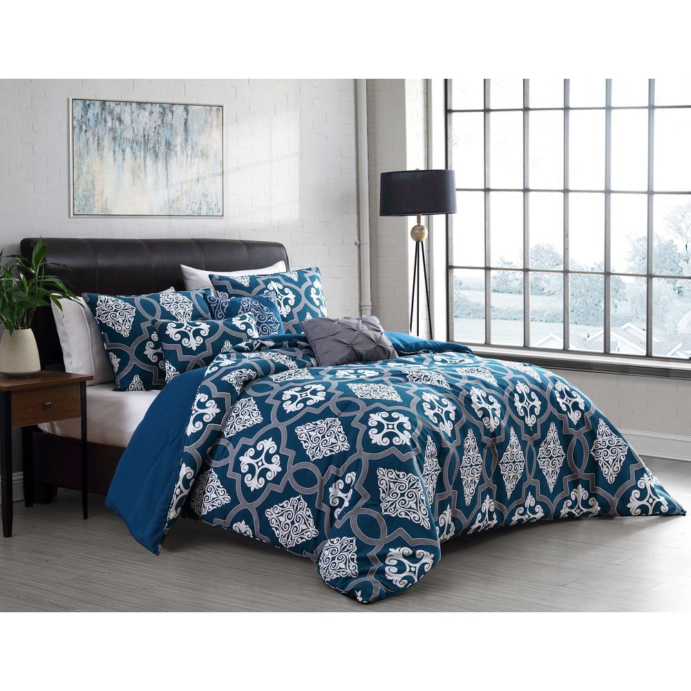 Lawton 6 Piece Teal Queen Size Comforter Set With Throw Pillows