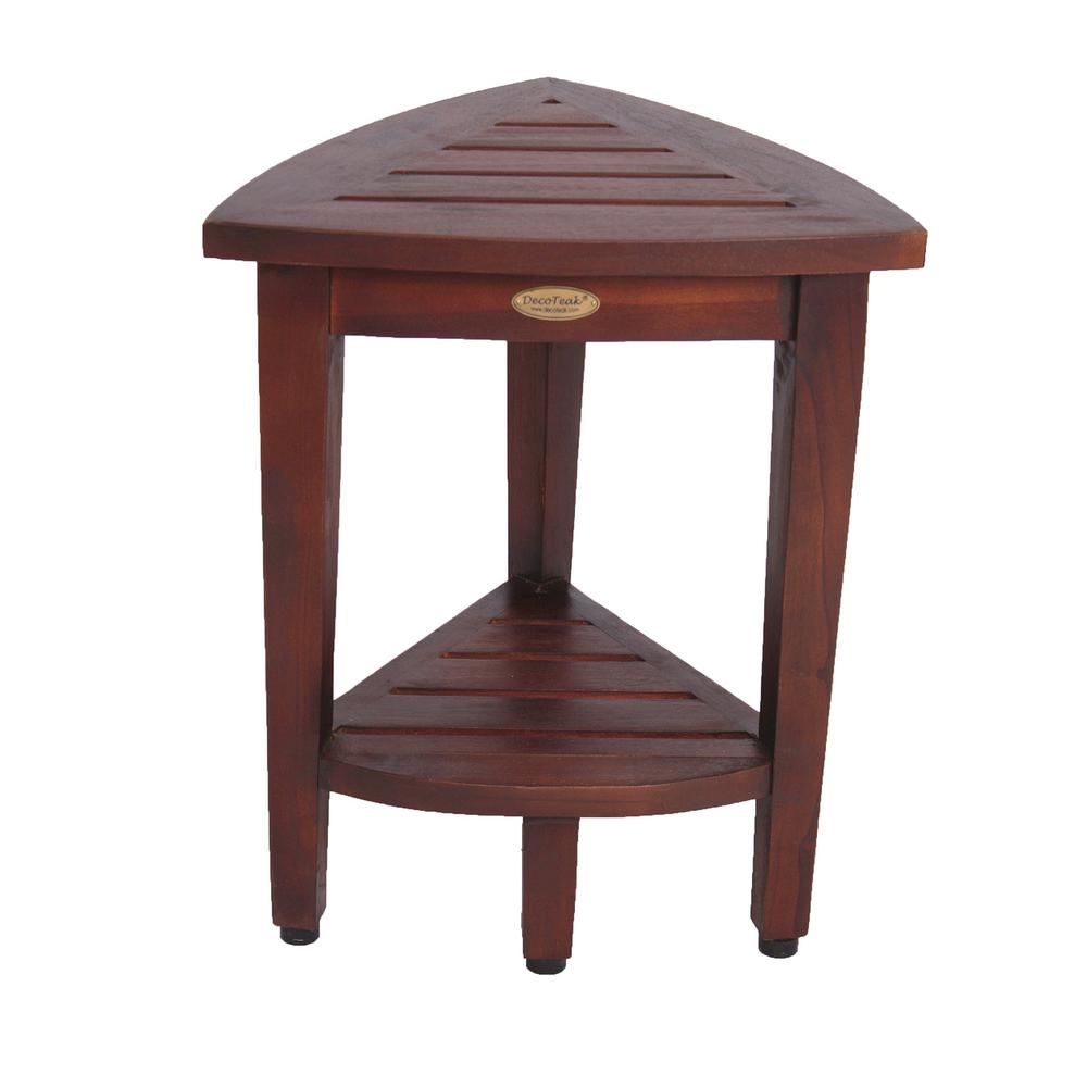 DecoTeak Oasis Pact Teak Corner Shower Bench With Shelf