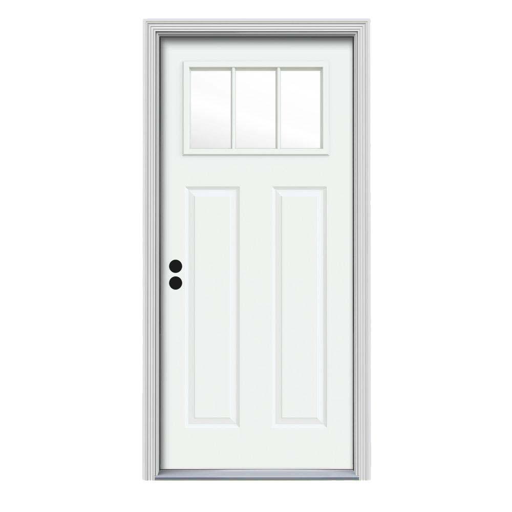 JELDWEN 34 in. x 80 in. 3 Lite Craftsman White Painted