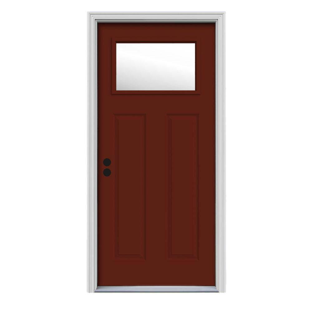 JELDWEN 30 in. x 80 in. 3Panel Craftsman Mesa Red Painted Steel