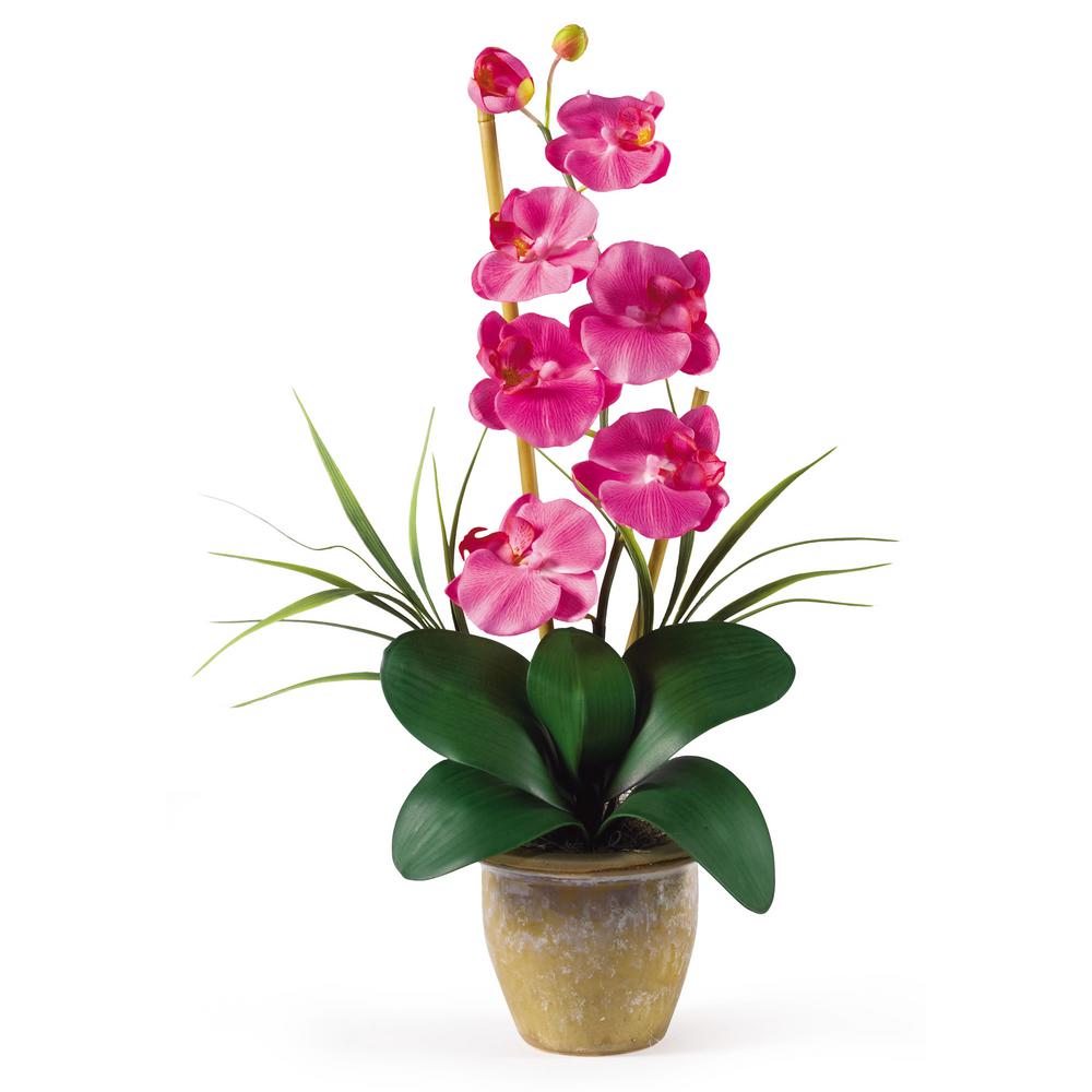 Nearly Natural 22 in. Purple Dendrobium Silk Orchid Flower Arrangement ...