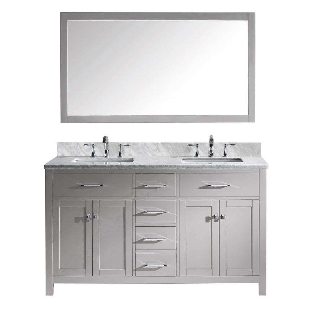 Virtu Usa Caroline 60 In W Bath Vanity In Cashmere Gray With Marble Vanity Top In White With 3612