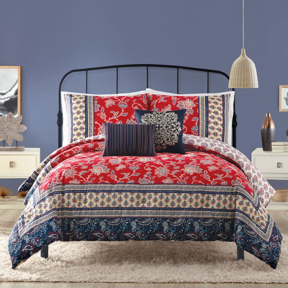 INDIGO BAZAAR Marbella 5-Piece Red Queen Comforter Set-A077317RDEES ...