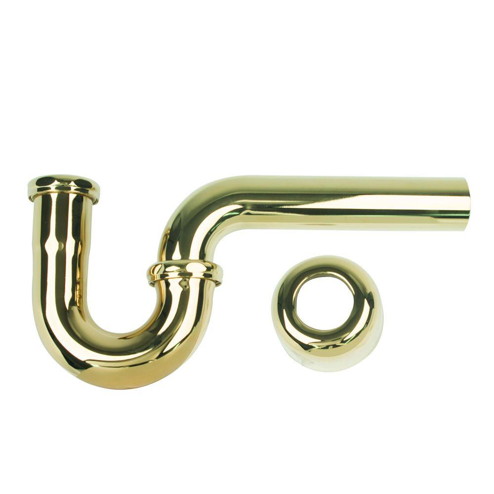 BrassCraft Brass P-Trap Assembly with Box Escutcheon and 1-1/2 in. O.D. J-Bend in Polished Brass ...