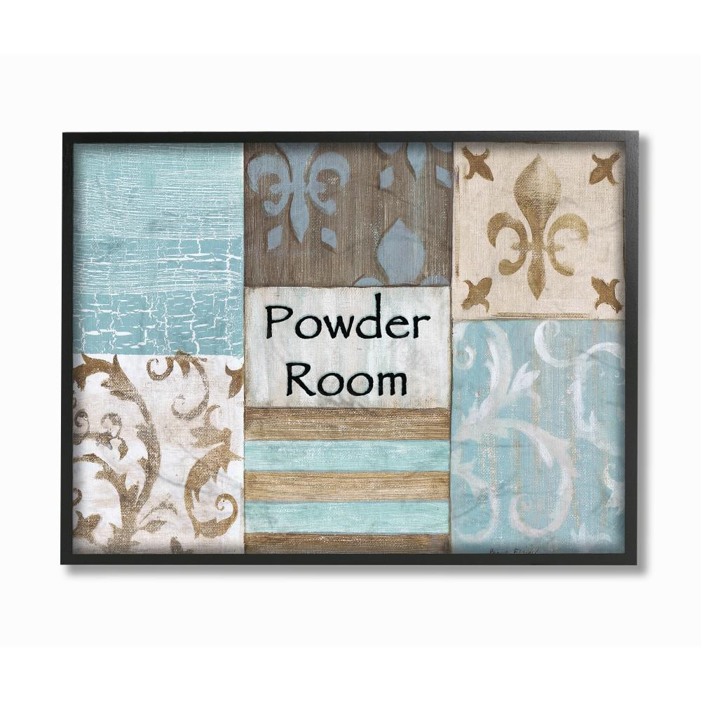 11 In X 14 In Fleur De Lis Powder Room Blue Brown And Beige Bathroom By Bonnie Wrublesky Wood Framed Wall Art