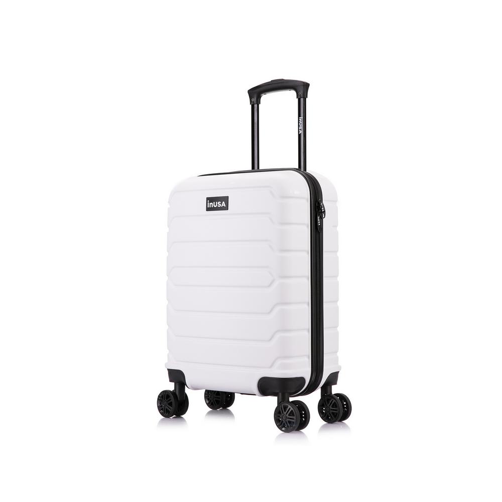 white spinner luggage