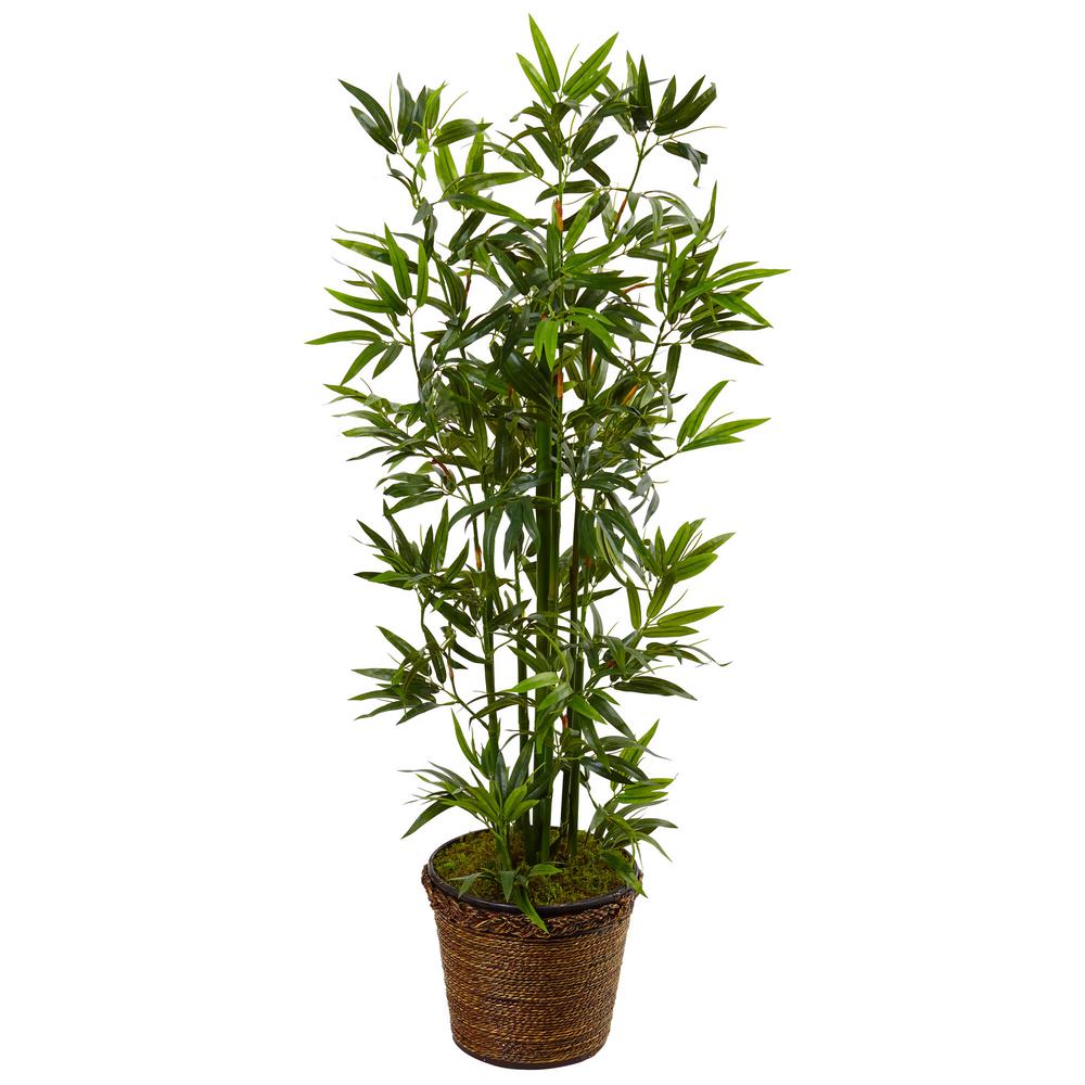 Nearly Natural Indoor Bamboo Artificial Tree In Coiled Rope Planter