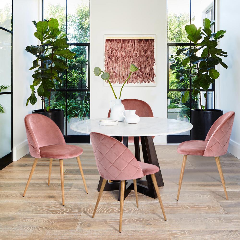 Furniturer Zomba Pink Velvet Dining Chair Set Of 2 Zomba Rose Velvet Diamond Kd Metal Sy The Home Depot