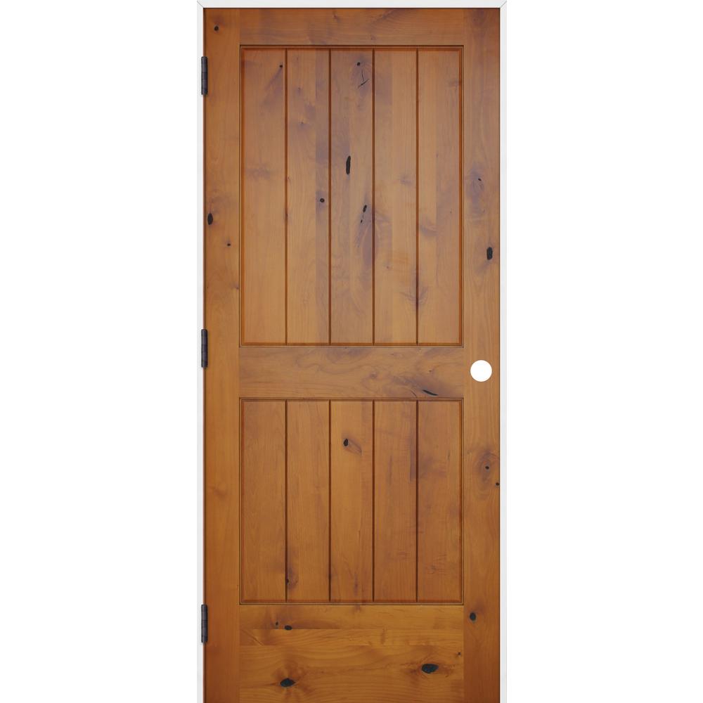 Pacific Entries 24 In X 80 In Rustic Prefinished 2 Panel V Groove Solid Core Wood Single Prehung Interior Door With Prime Jamb