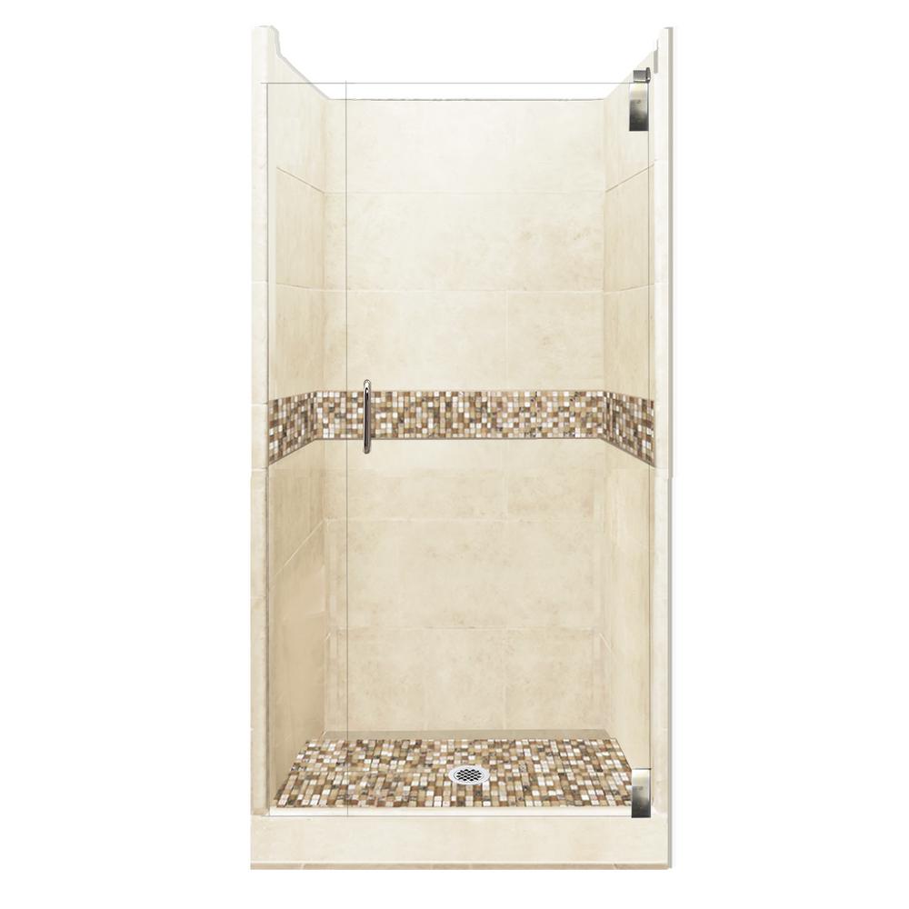 American Bath Factory Roma Grand Hinged 36 In X 80 Center Drain Alcove Shower Kit Desert Sand And Chrome Hardware