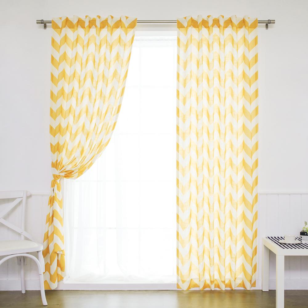 96 In L Yellow Faux Linen Chevron Curtain 2 Pack