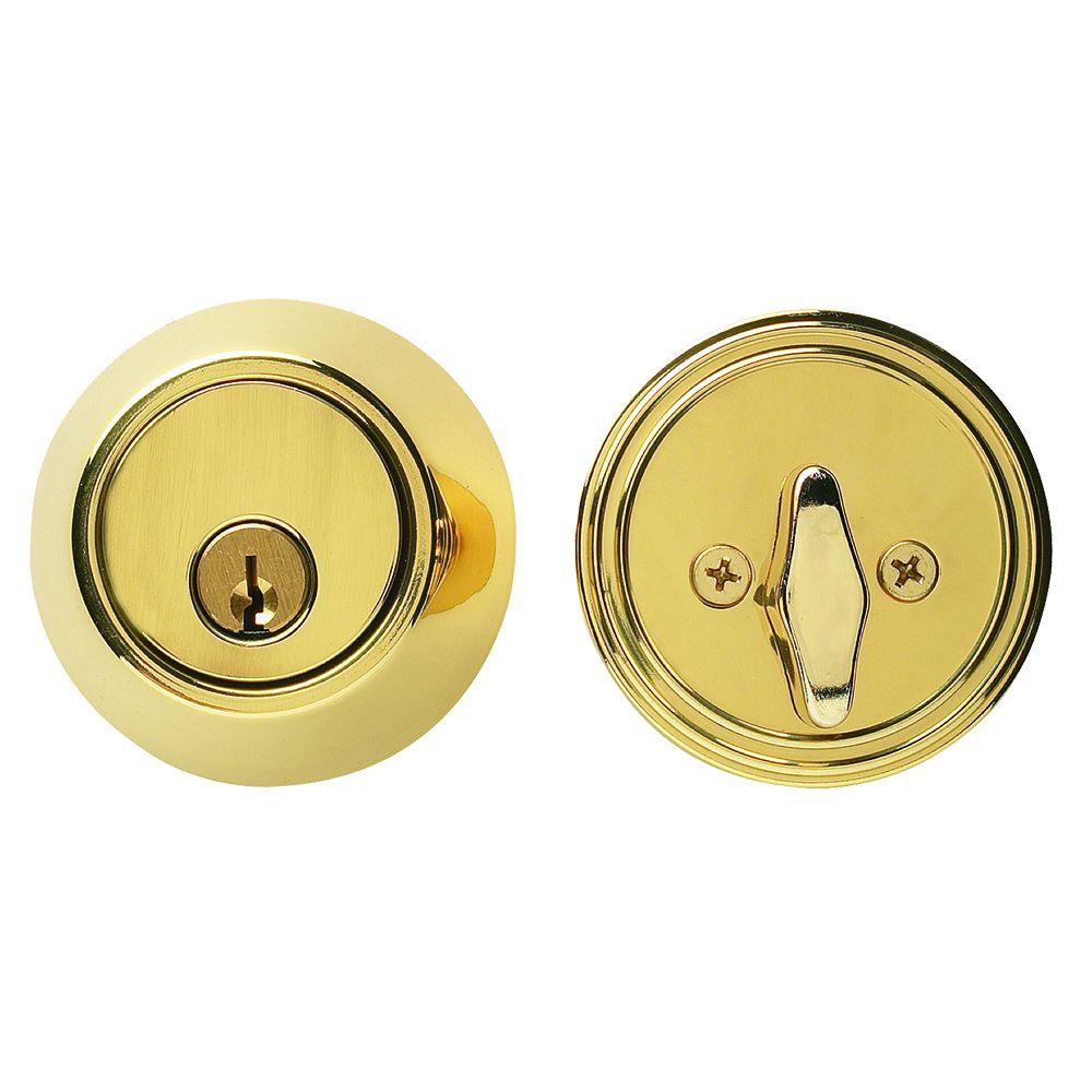 Global Door Controls Bright Brass Residential Single Cylinder Deadbolt ...